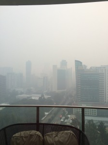 Haze as seen from our balcony. Typically you can see buildings at the end of the island.